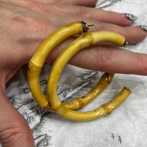 Vintage Laquered Bamboo Hoop Earrings Large size for pierced ears